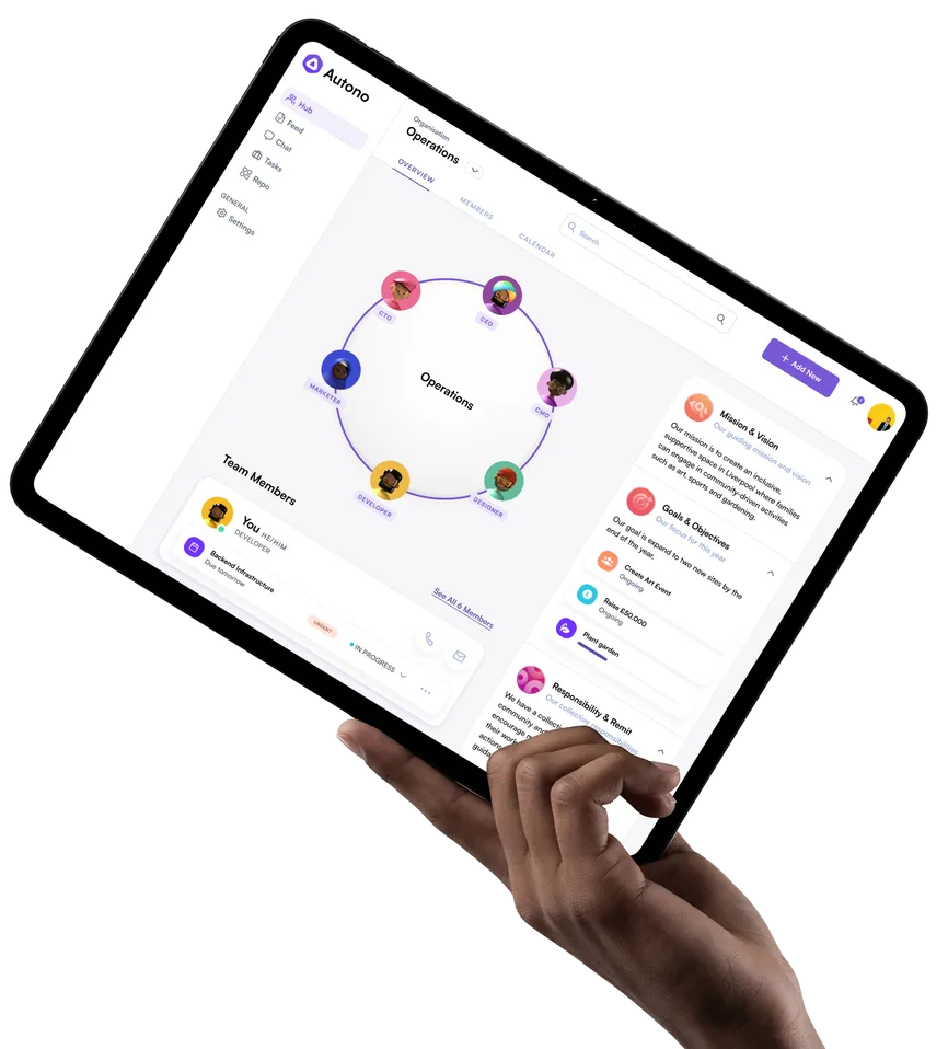 The Autono Hub on a tablet held in one hand