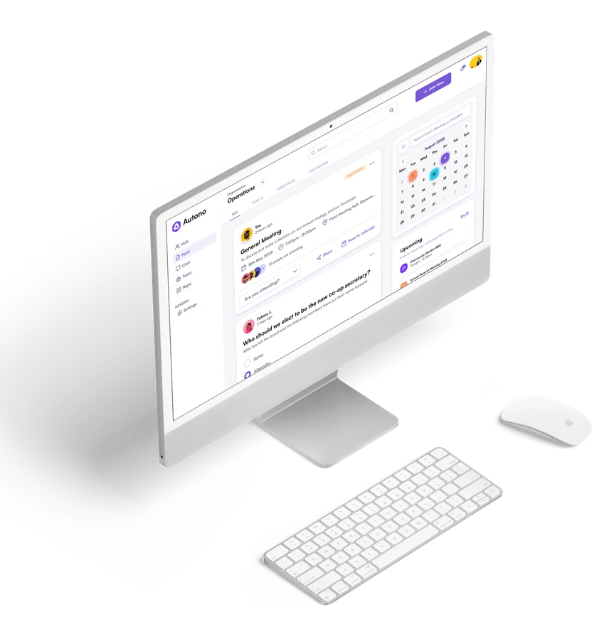 The Autono Feed shown on an iMac — the organisation-wide activity stream