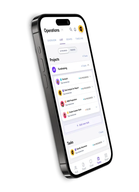 Autono Tasks open on a phone, showing projects and tasks